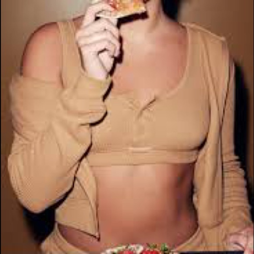 S/O SKIMS Waffle Hoodie in Ochre, Medium